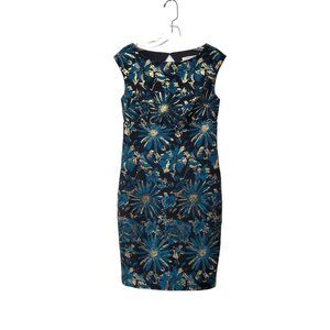 Trina Turk Black, Metallic Gold and Teal Sleeveless Cocktail Dress NWOT